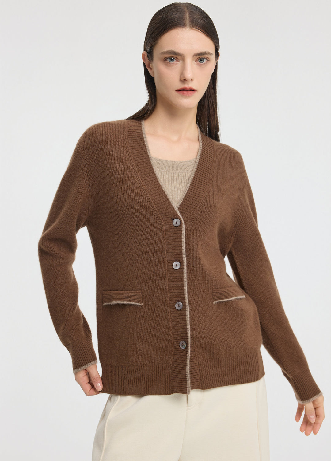 Cashmere Contrast-Rib Cardigan