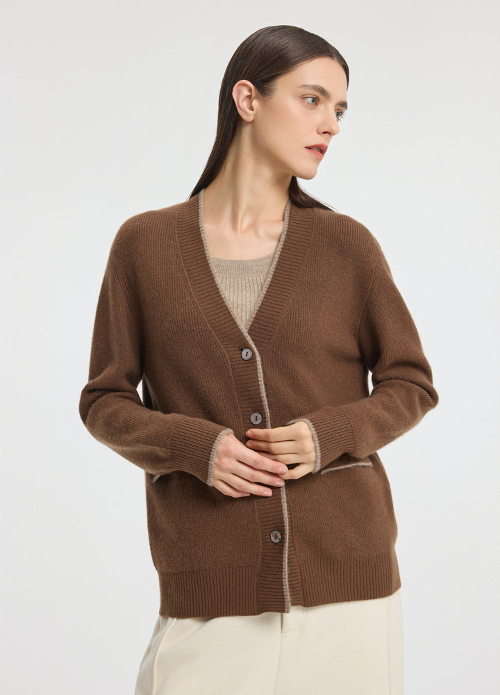 Cashmere Contrast-Rib Cardigan