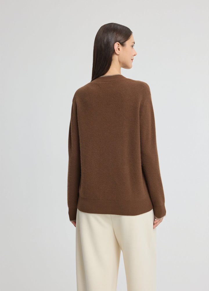 Cashmere Contrast-Rib Cardigan