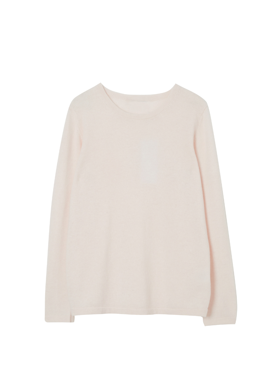Denner women's crew neck cashmere jumper in Light Pink, flat lay