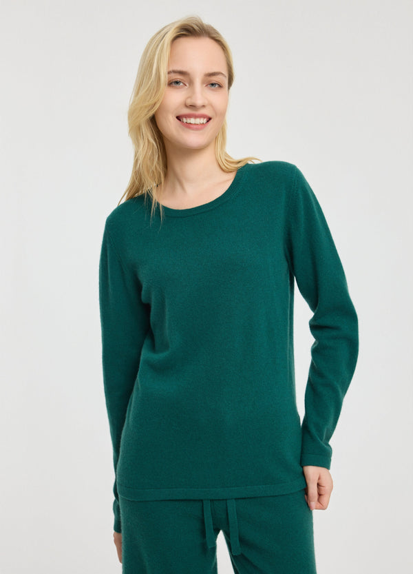 Denner women's cashmere Crew Neck Top in Tabriz Teal
