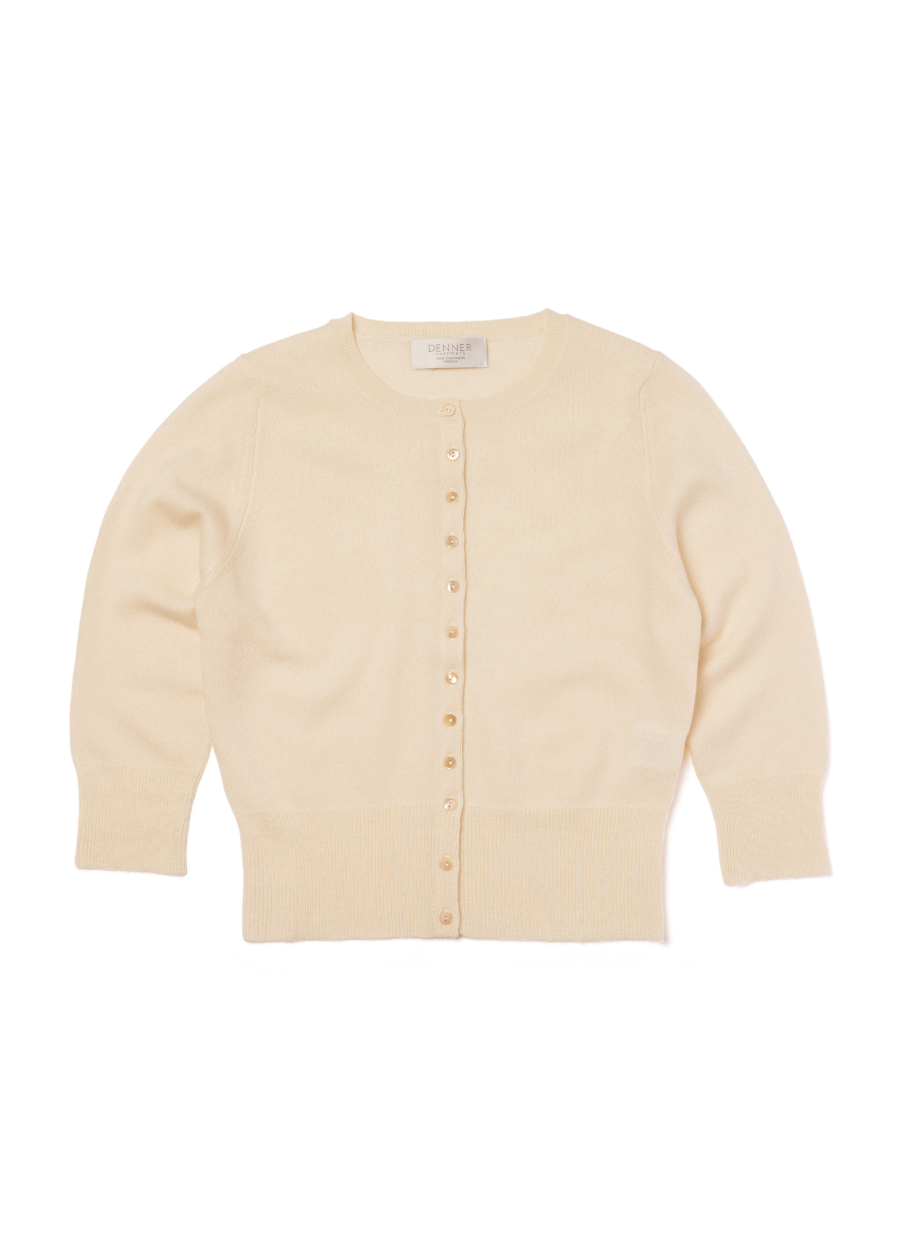 Denner women's cashmere Cropped Cardigan (Classic Colours) in Organic White, view 2
