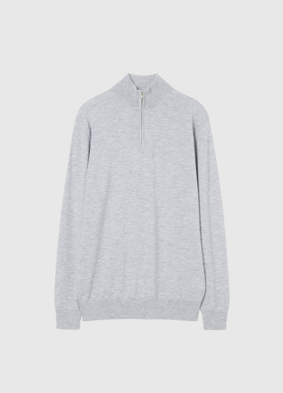Denner men's Cashtouch merino Knightsbridge Quarter Zip in Team Grey, view 2