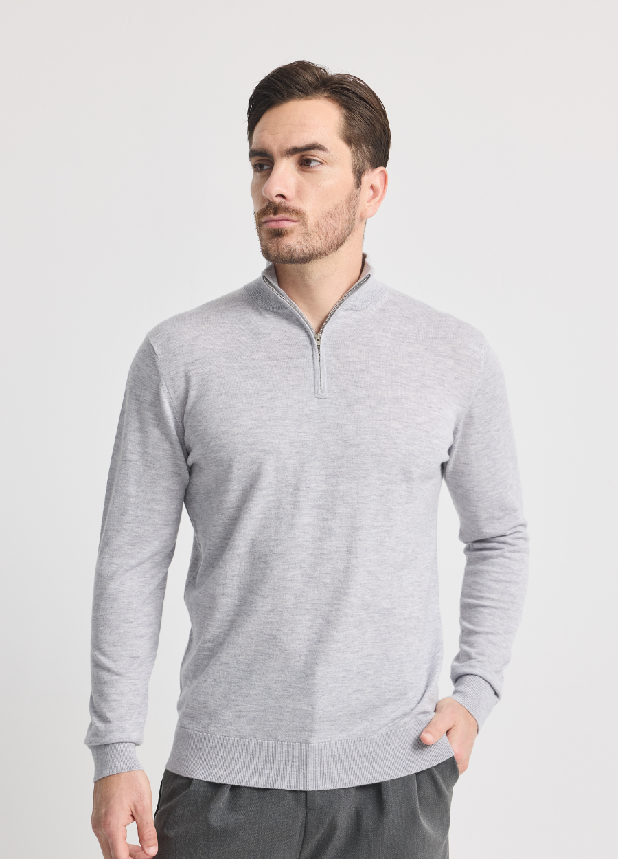 Denner men's Cashtouch merino Knightsbridge Quarter Zip in Team Grey