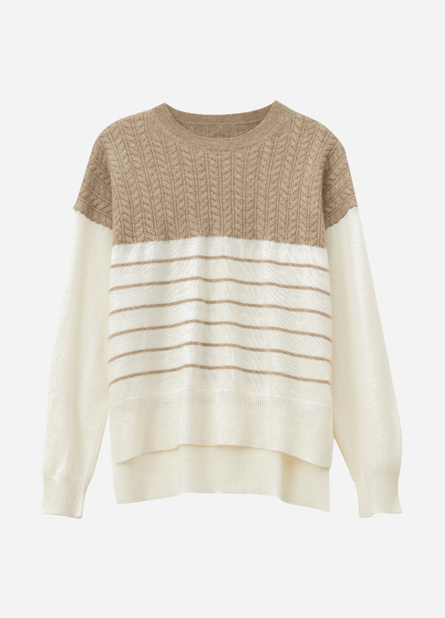 Cashmere Cable-Yoke Striped Jumper