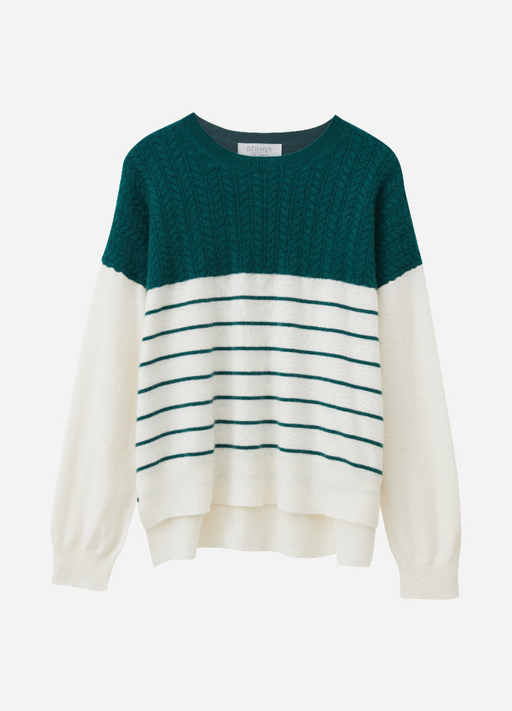 Cashmere Cable-Yoke Striped Jumper