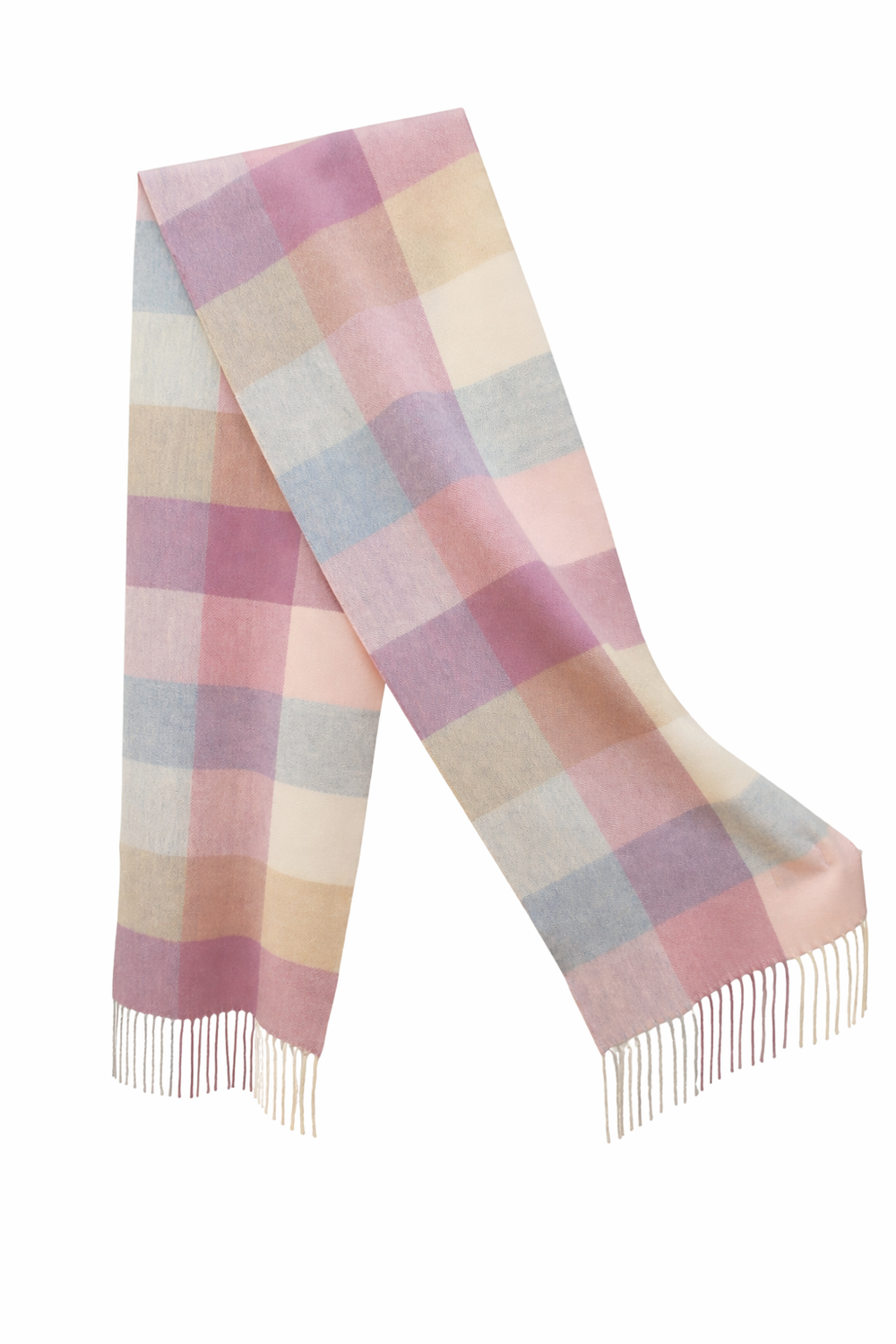 Denner cashmere Woven Long Checked Scarf in Cherry Blossom, view 2
