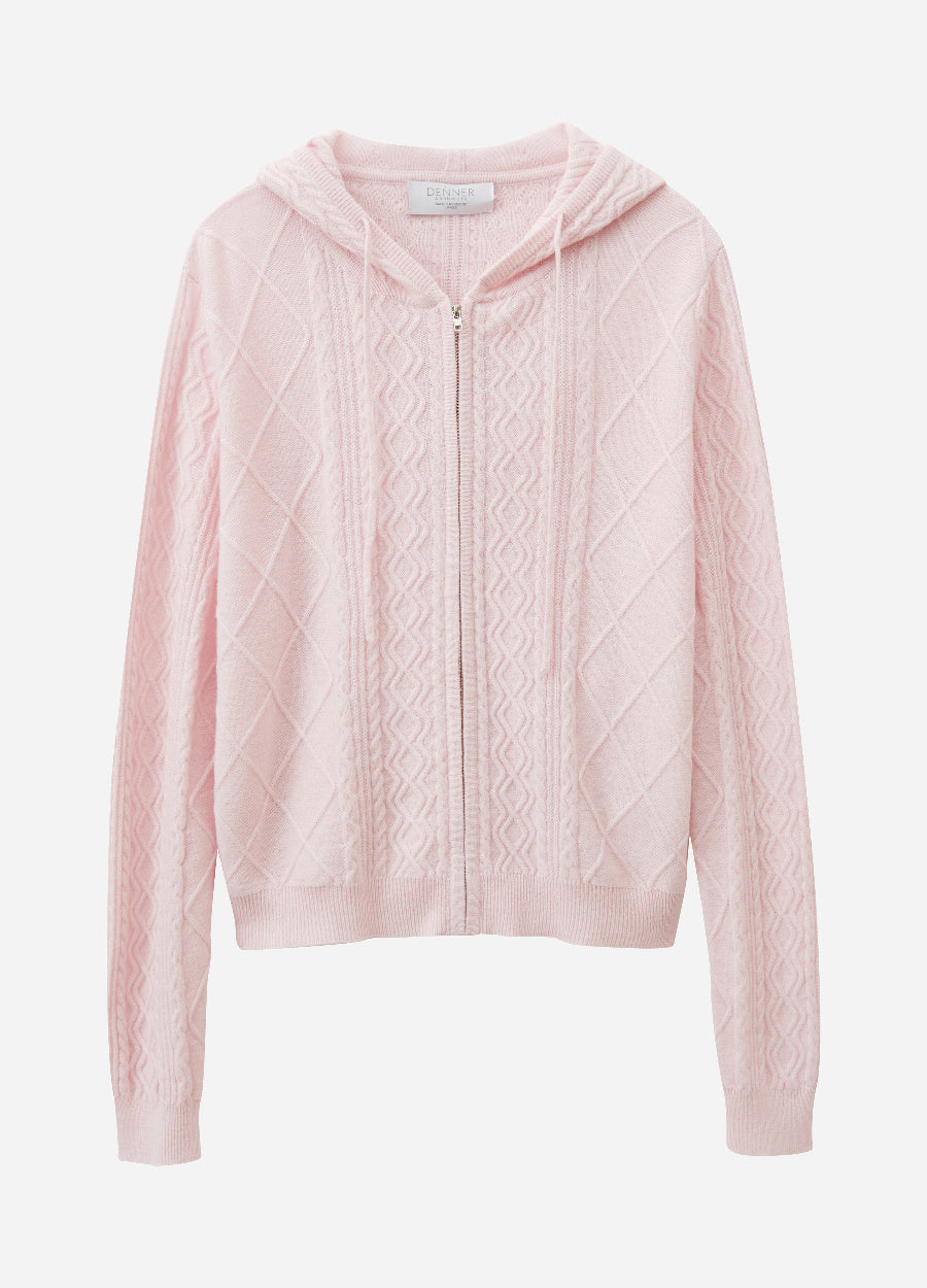 Cashmere Diamond-Cable Hooded Cardigan