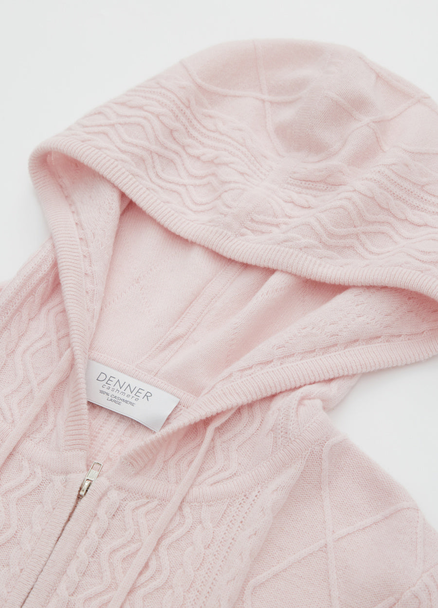 Cashmere Diamond-Cable Hooded Cardigan