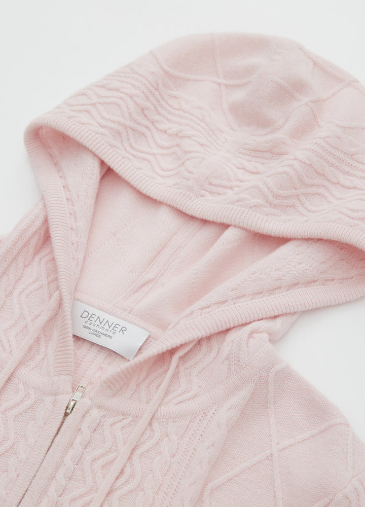 Cashmere Diamond-Cable Hooded Cardigan