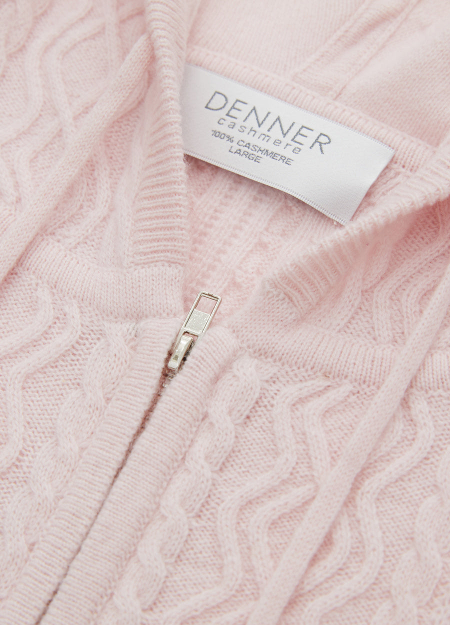 Cashmere Diamond-Cable Hooded Cardigan