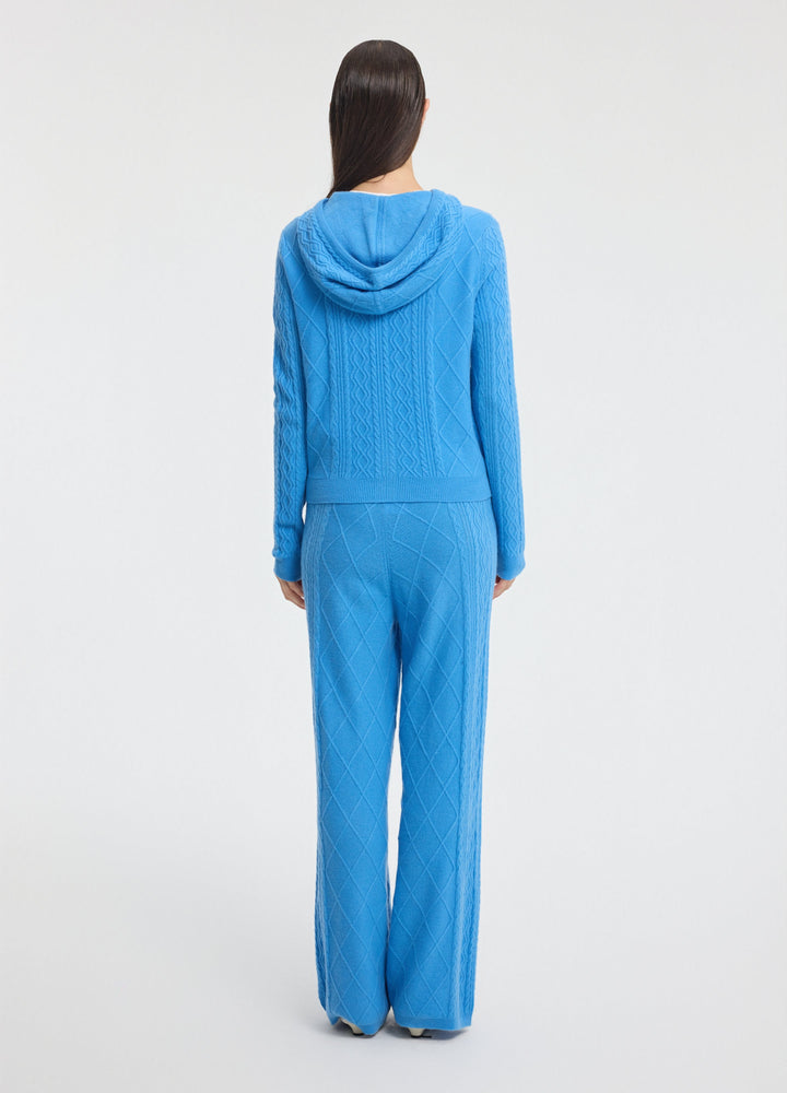 Cashmere Diamond-Cable Hooded Cardigan