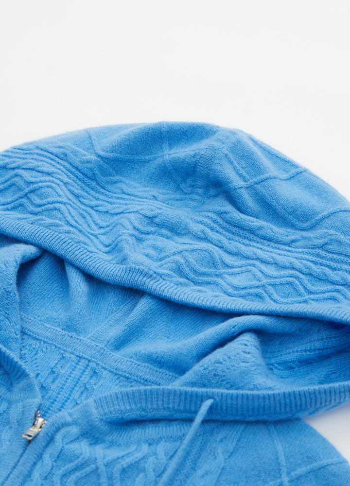 Cashmere Diamond-Cable Hooded Cardigan
