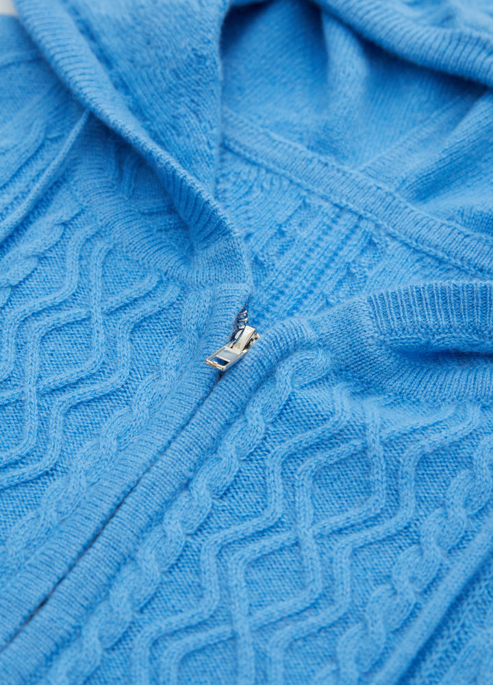 Cashmere Diamond-Cable Hooded Cardigan
