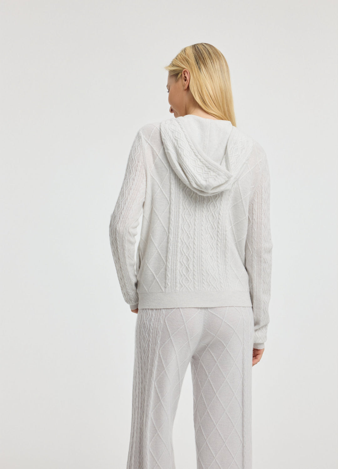 Cashmere Diamond-Cable Hooded Cardigan