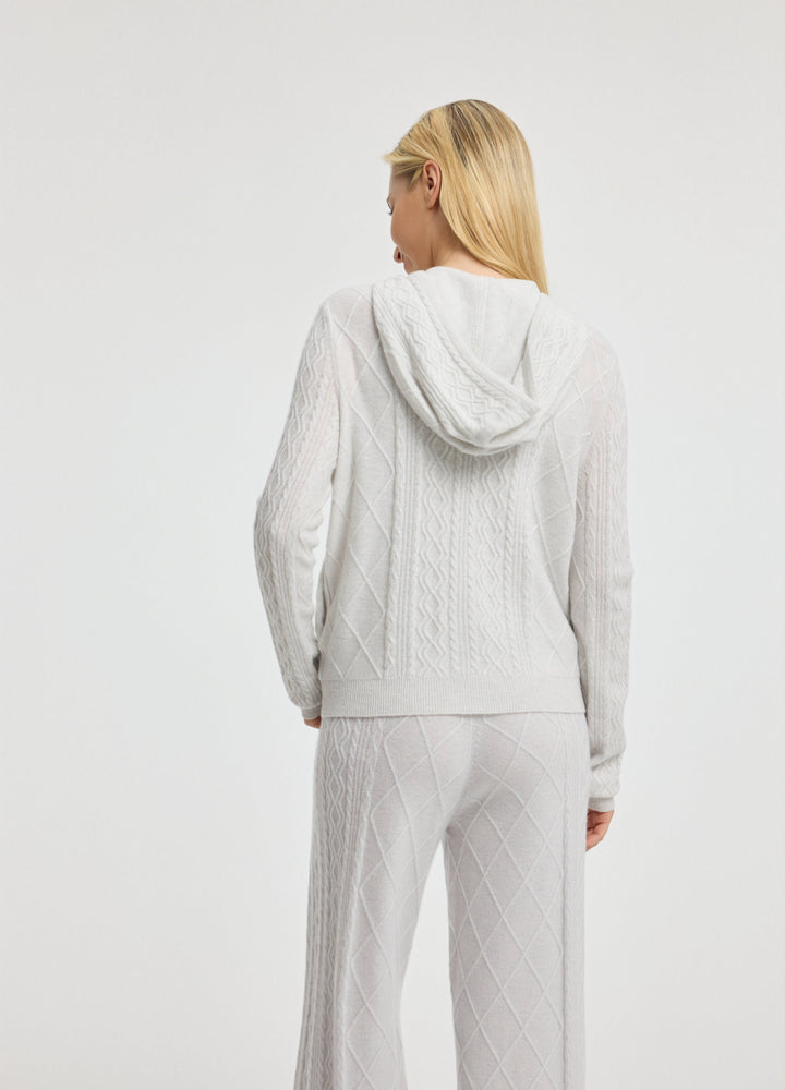 Cashmere Diamond-Cable Hooded Cardigan