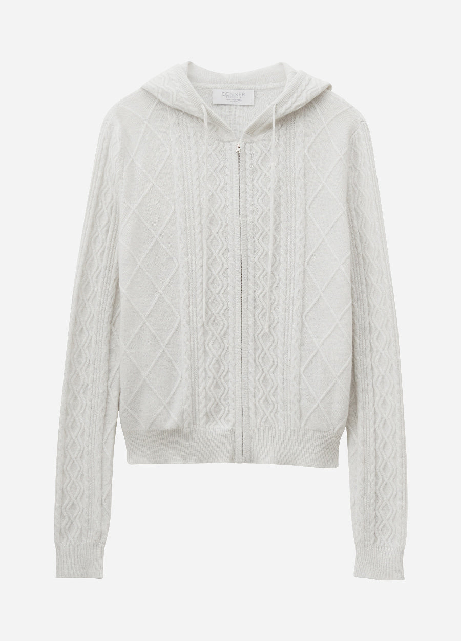 Cashmere Diamond-Cable Hooded Cardigan