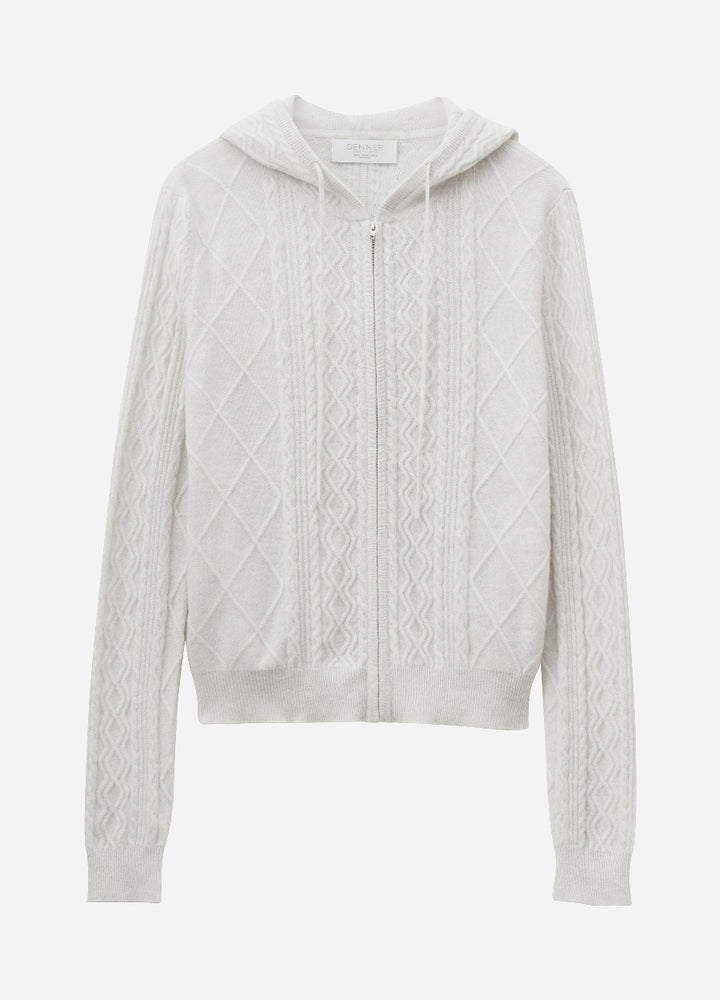 Cashmere Diamond-Cable Hooded Cardigan