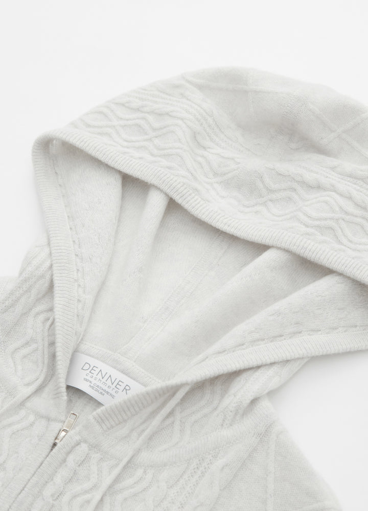 Cashmere Diamond-Cable Hooded Cardigan