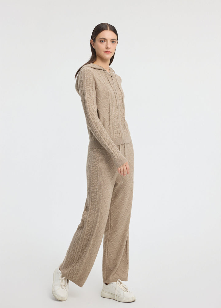 Cashmere Diamond-Cable Hooded Cardigan