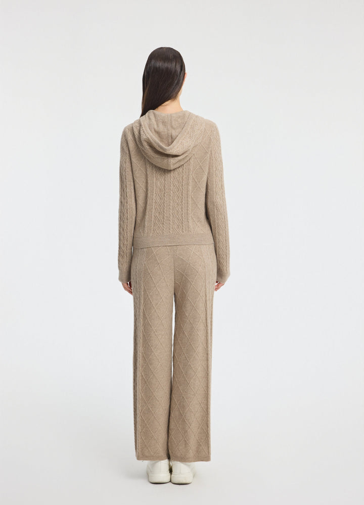Cashmere Diamond-Cable Hooded Cardigan