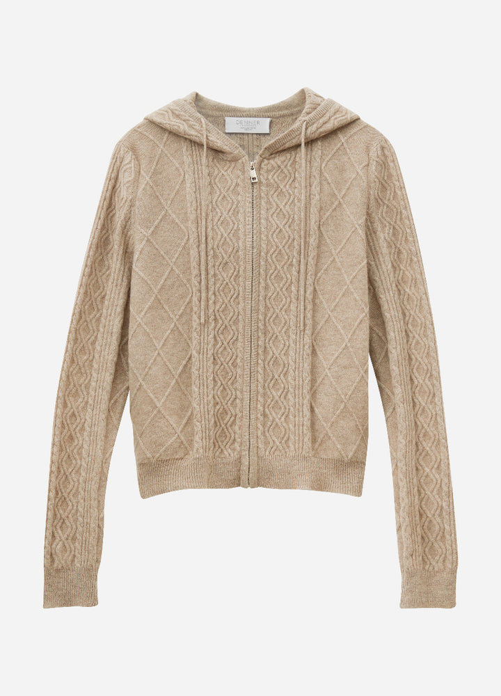 Cashmere Diamond-Cable Hooded Cardigan