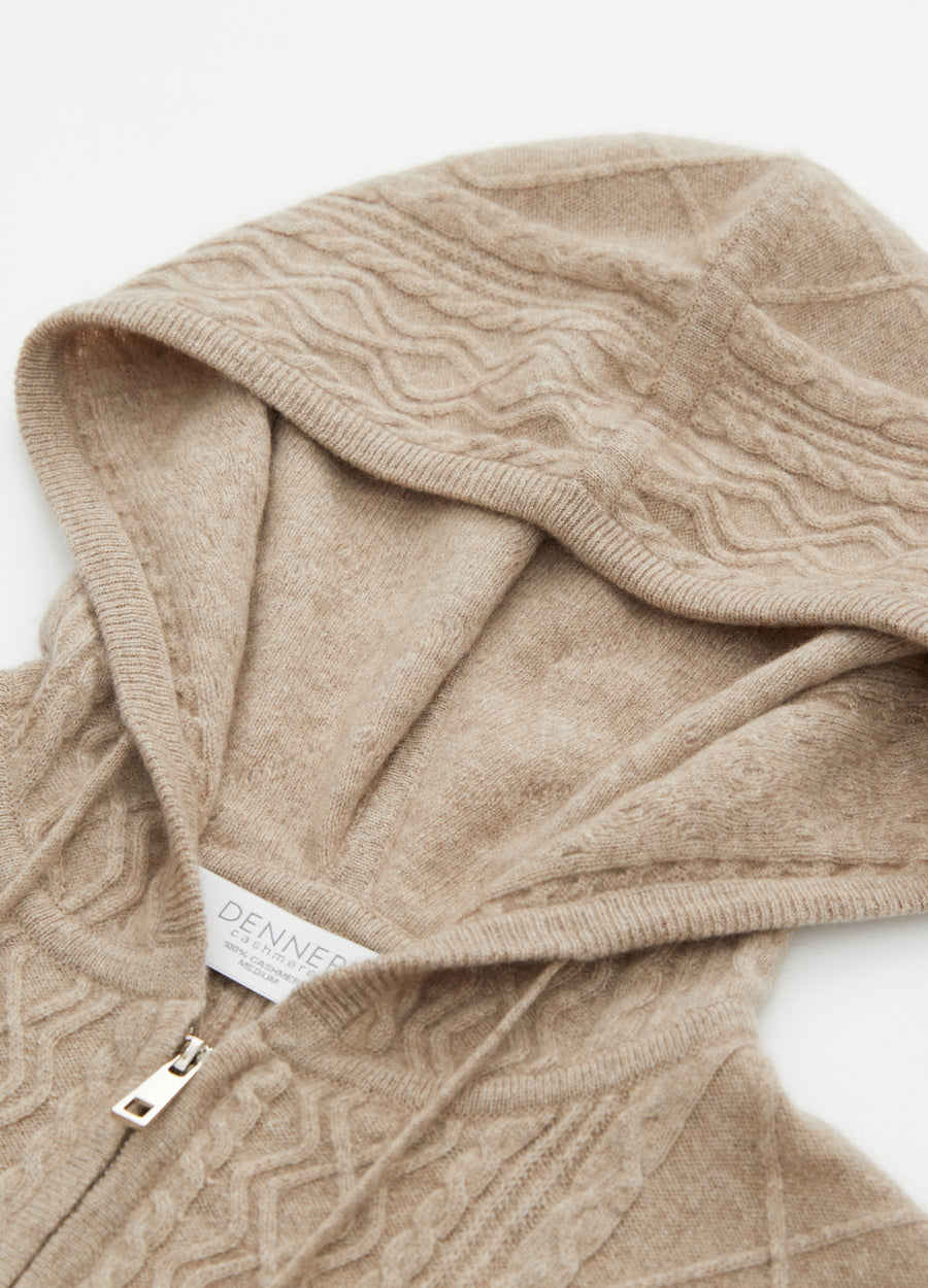 Cashmere Diamond-Cable Hooded Cardigan