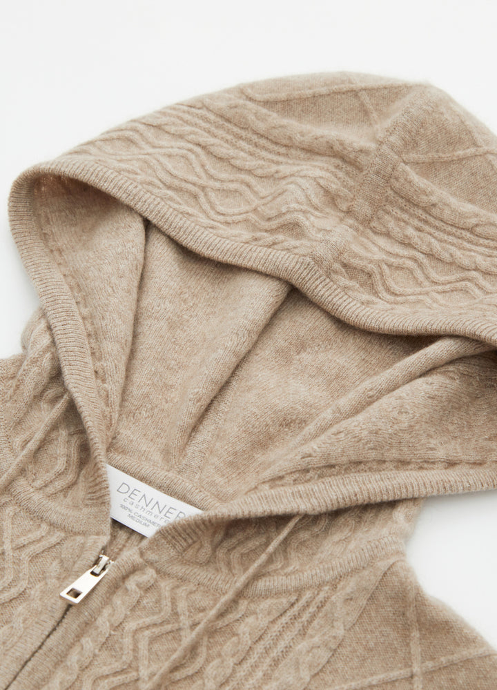 Cashmere Diamond-Cable Hooded Cardigan