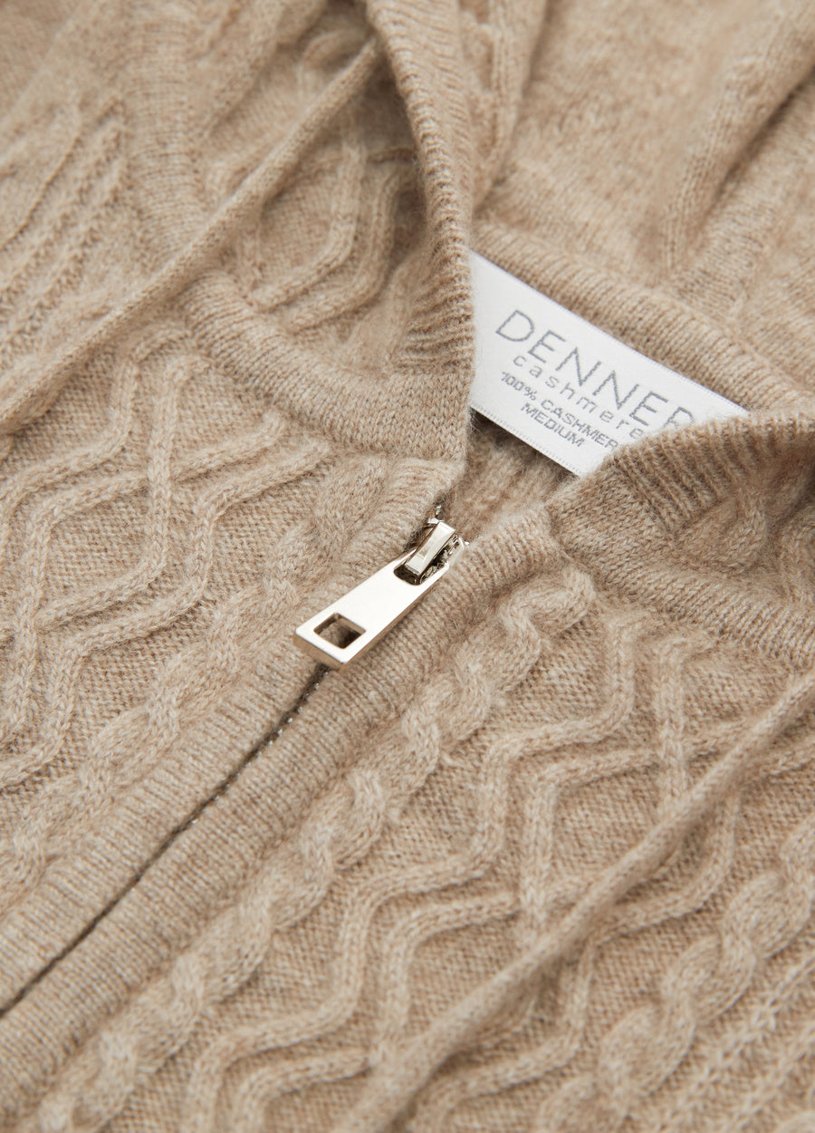 Cashmere Diamond-Cable Hooded Cardigan