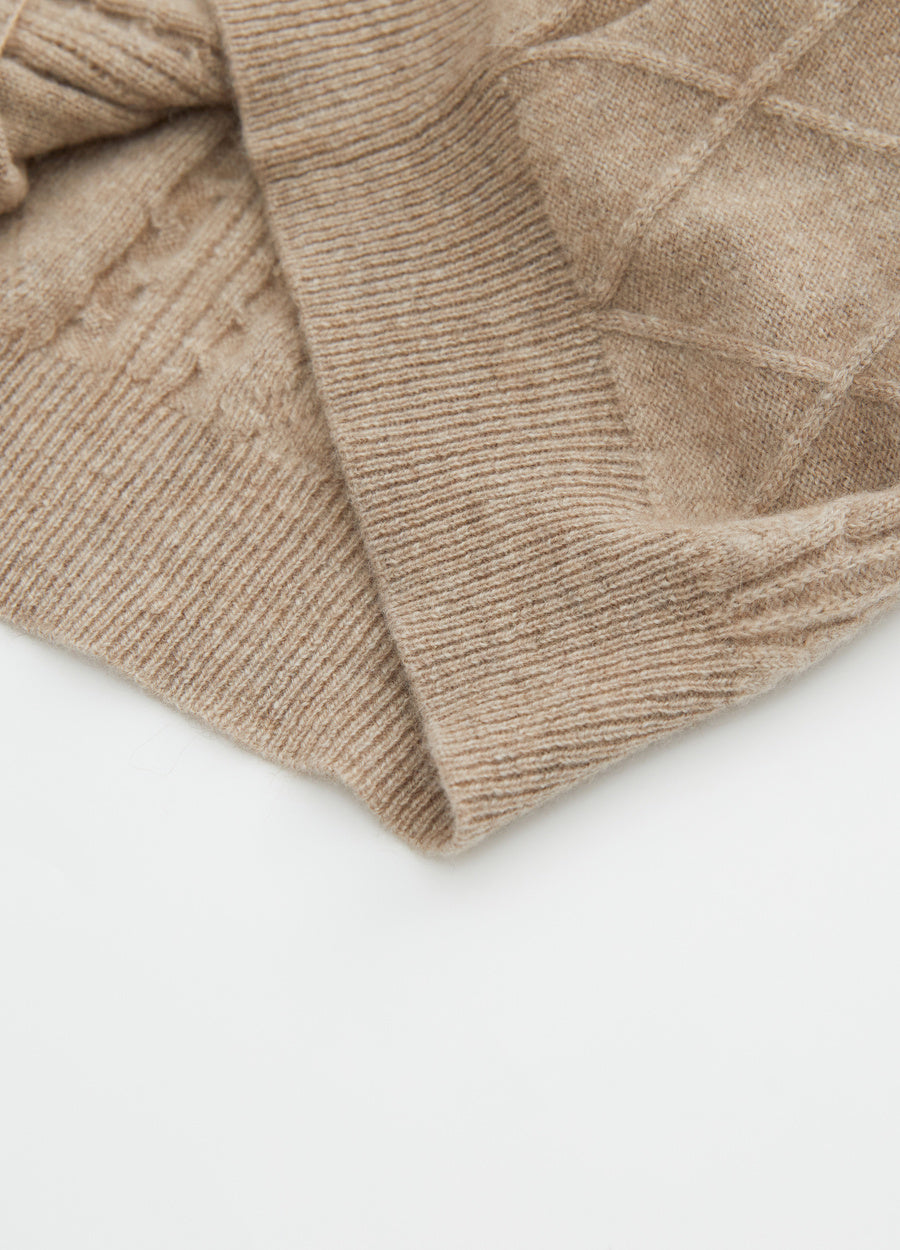 Cashmere Diamond-Cable Hooded Cardigan