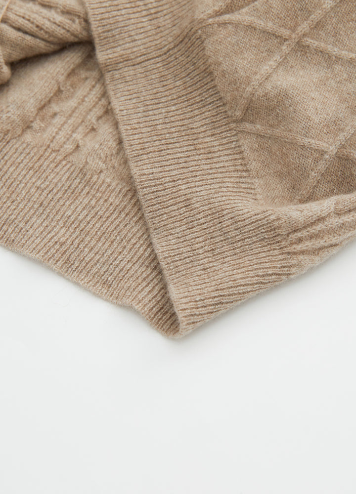 Cashmere Diamond-Cable Hooded Cardigan