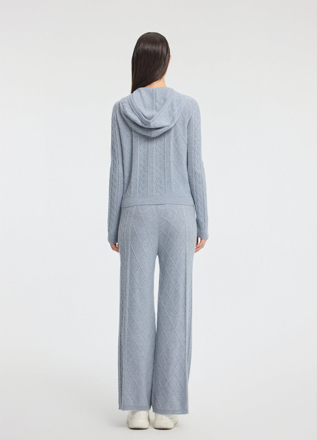 Cashmere Diamond-Cable Hooded Cardigan