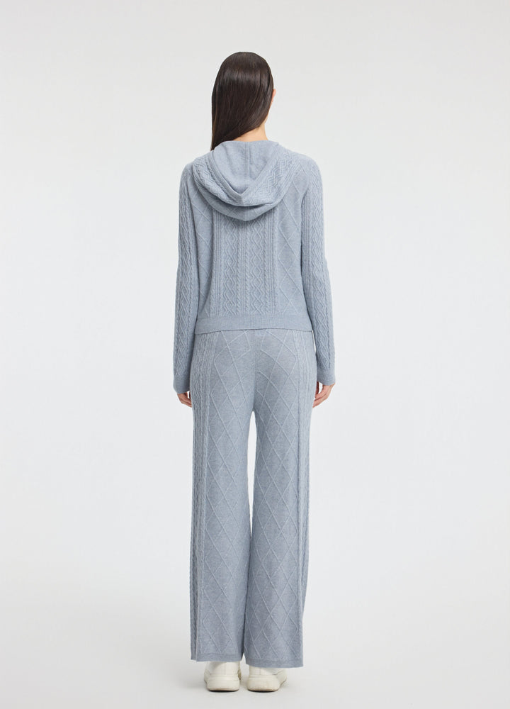 Cashmere Diamond-Cable Hooded Cardigan