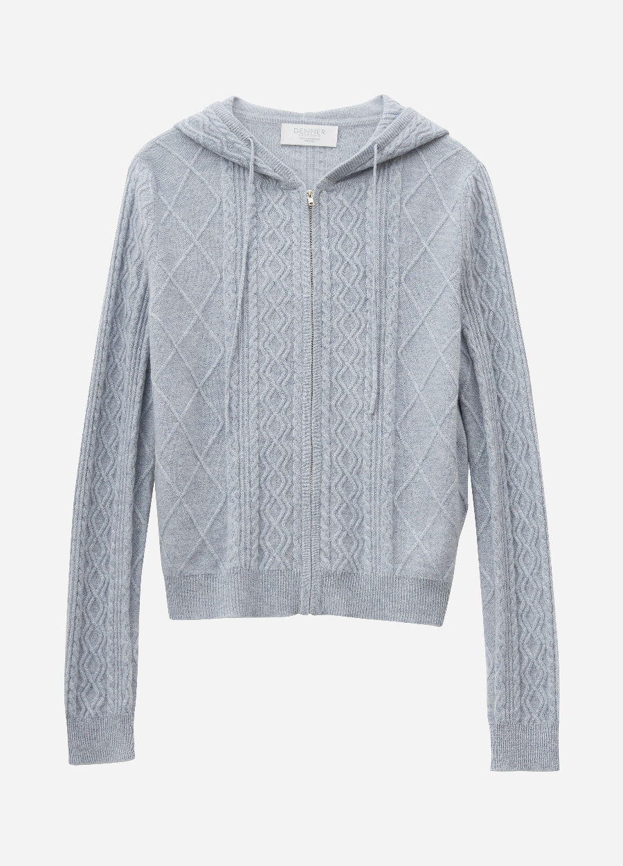 Cashmere Diamond-Cable Hooded Cardigan