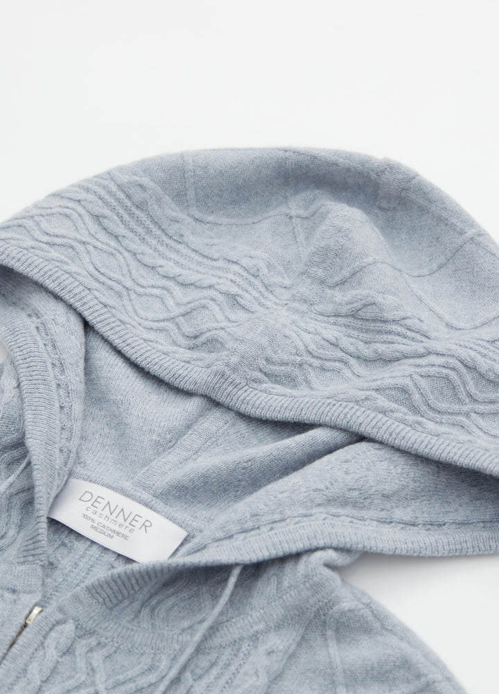 Cashmere Diamond-Cable Hooded Cardigan