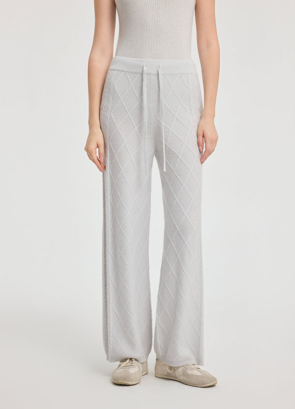 Denner women's cashmere Diamond Cable Trousers in Haze