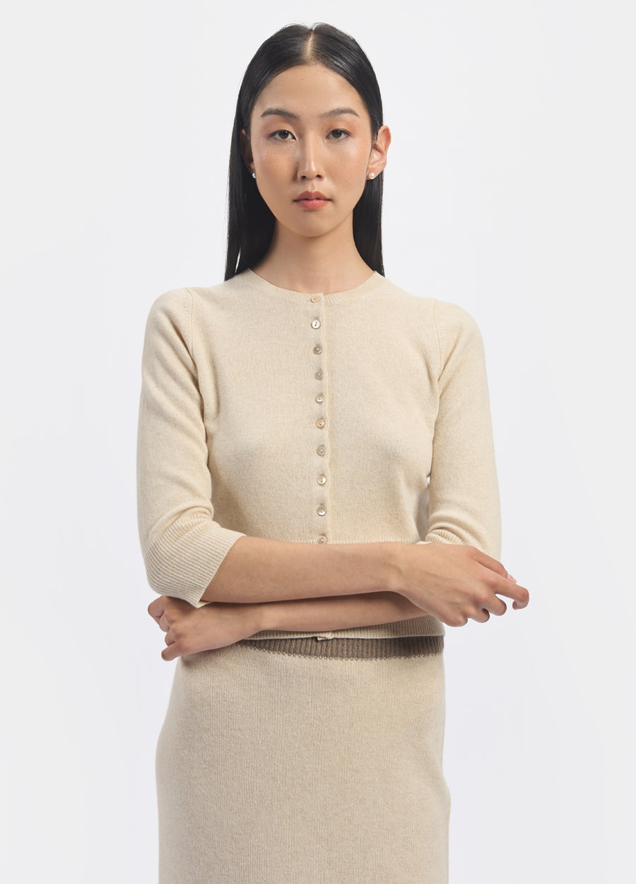Denner women's cashmere Cropped Cardigan (Classic Colours) in Organic White