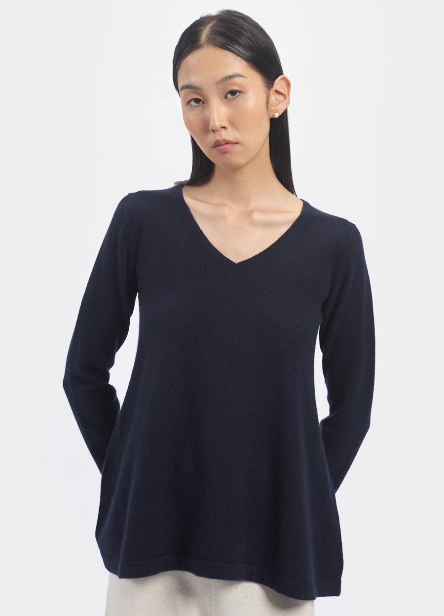 Denner women's cashmere V-Neck Tunic (Classic Colours) in Navy