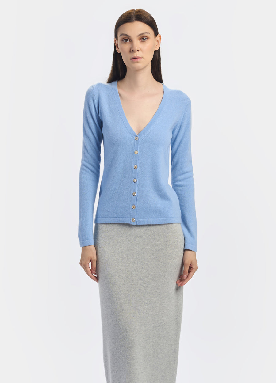 Denner women's cashmere V Neck Cardigan in Splash, view 2