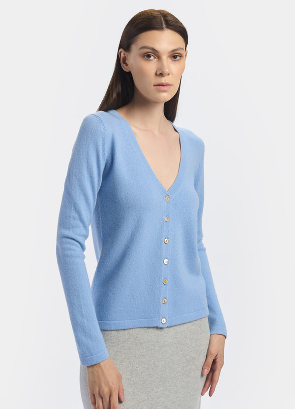 Denner women's cashmere V Neck Cardigan in Splash