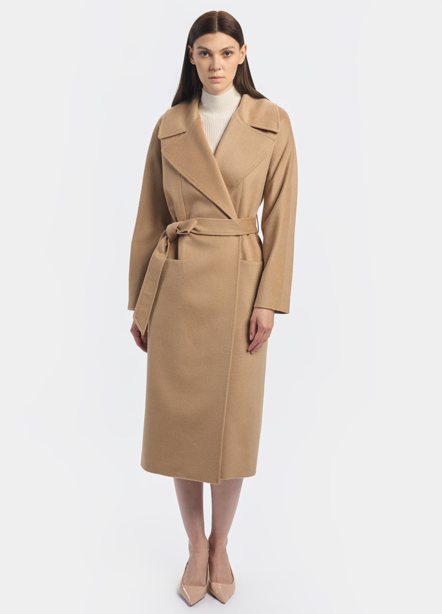 Denner women's cashmere Oversized Belted Coat in Camel