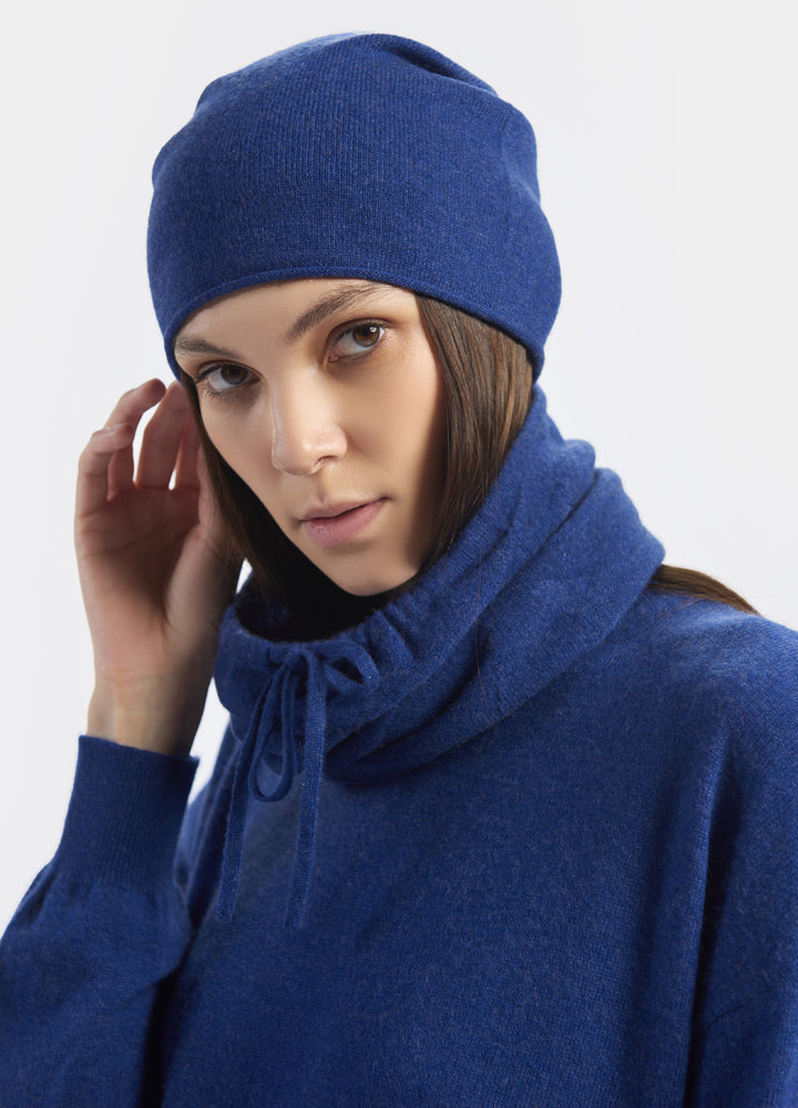 Denner cashmere Knitted Hat (Classic Colours) in Denim, view 3