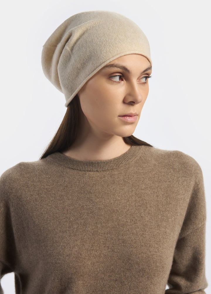 Denner cashmere Knitted Hat (Classic Colours) in Antique White, view 3