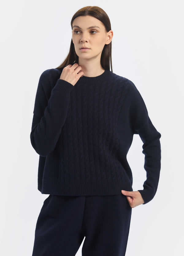 Denner women's cashmere Cable Detail Sweater in Navy