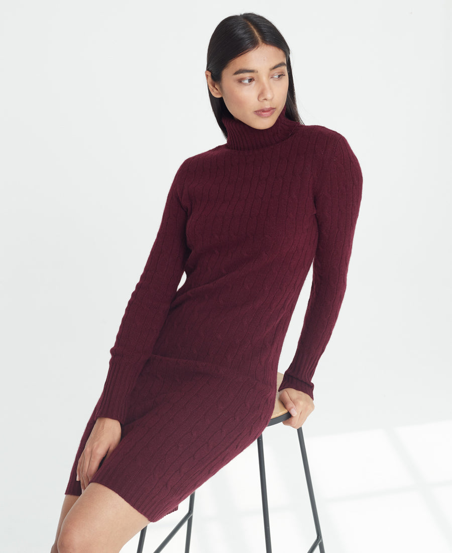 Cable Roll Neck Dress – Denner Cashmere