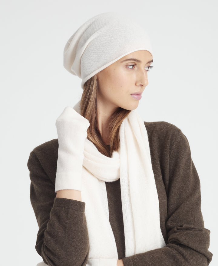 Denner cashmere Knitted Hat (Classic Colours) in White