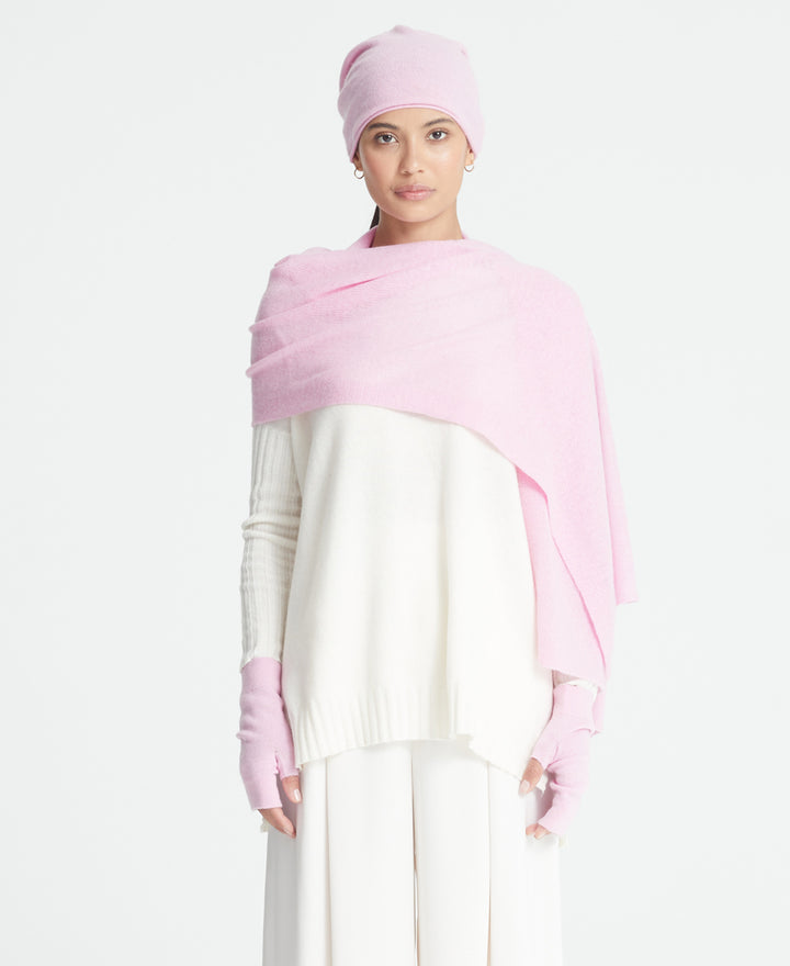 Denner cashmere Knitted Hat (Classic Colours) in Pink Champagne, view 2
