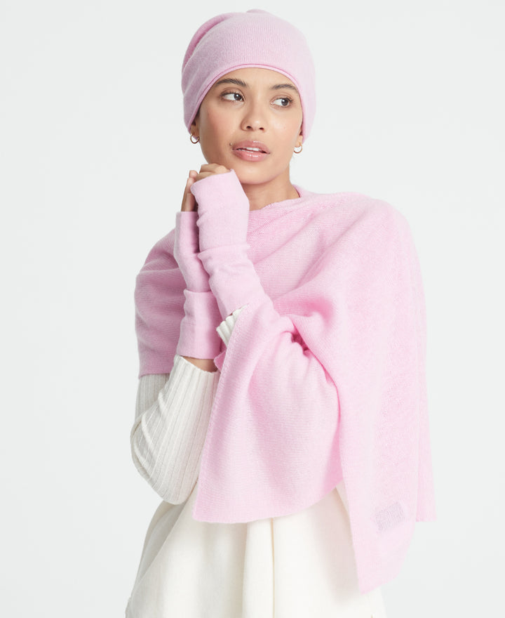 Denner cashmere Knitted Hat (Classic Colours) in Pink Champagne, view 4
