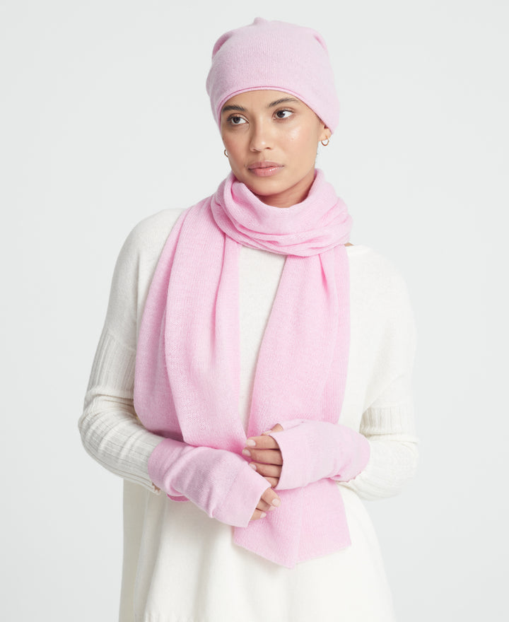 Denner cashmere Knitted Hat (Classic Colours) in Pink Champagne, view 3