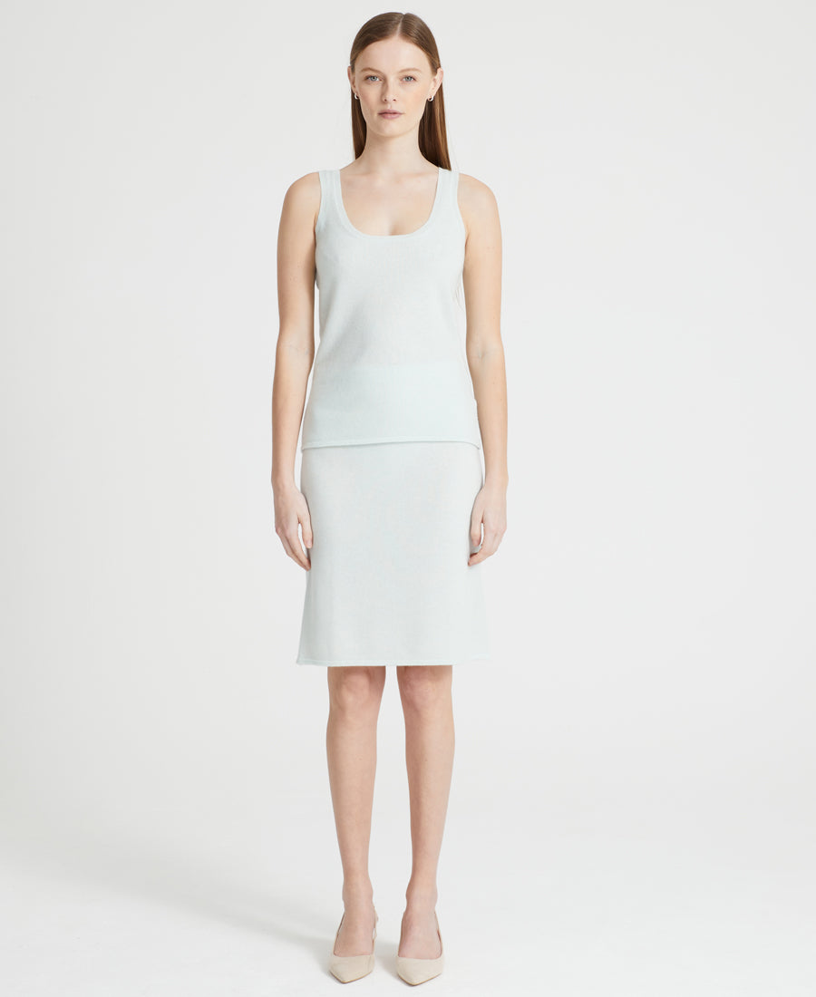 Denner women's cashmere Knee Length Skirt in Morning Dew, view 2